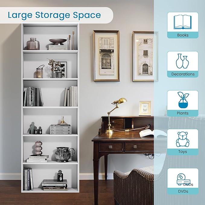 GRUSIGN 71" Tall 6-Tier Bookshelf, Large Open Display Bookcase