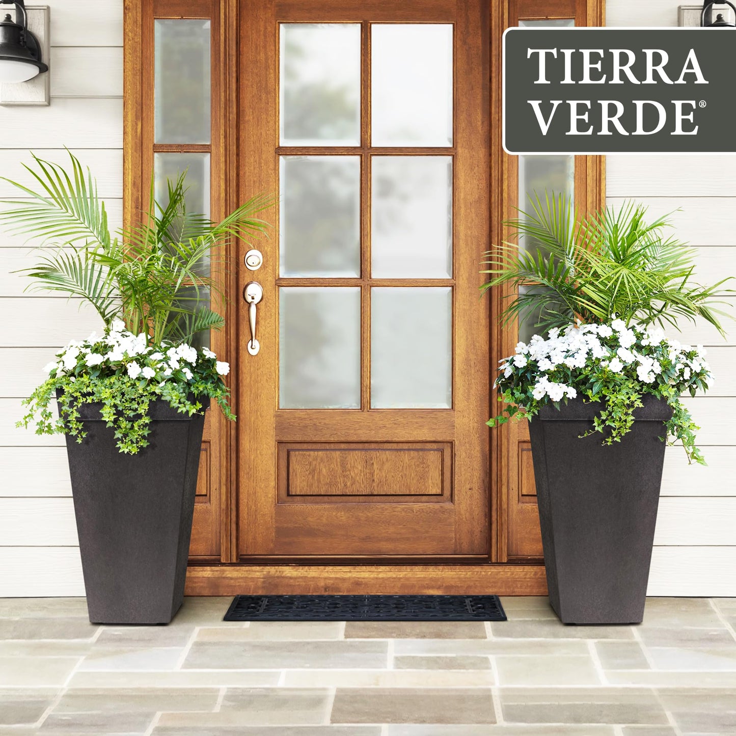 Tierra Verde Indoor & Outdoor Self-Watering Square Planter, Symphony, 15" x 28", Black - Planting Containers for Plants and Flowers - Gardening and Landscaping Accessories