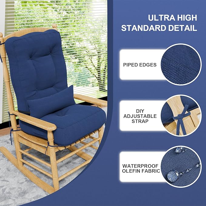 Rocking Chair Cushions with Pillow, Waterproof and Fade-Resistant Thicken