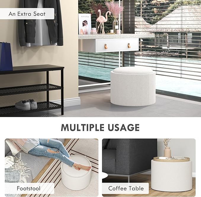 HOMCOM Round Storage Ottoman