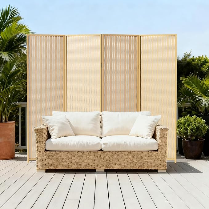 4 Panel Room Divider and Extra Wide Folding Privacy Screen, Bamboo Room Divider