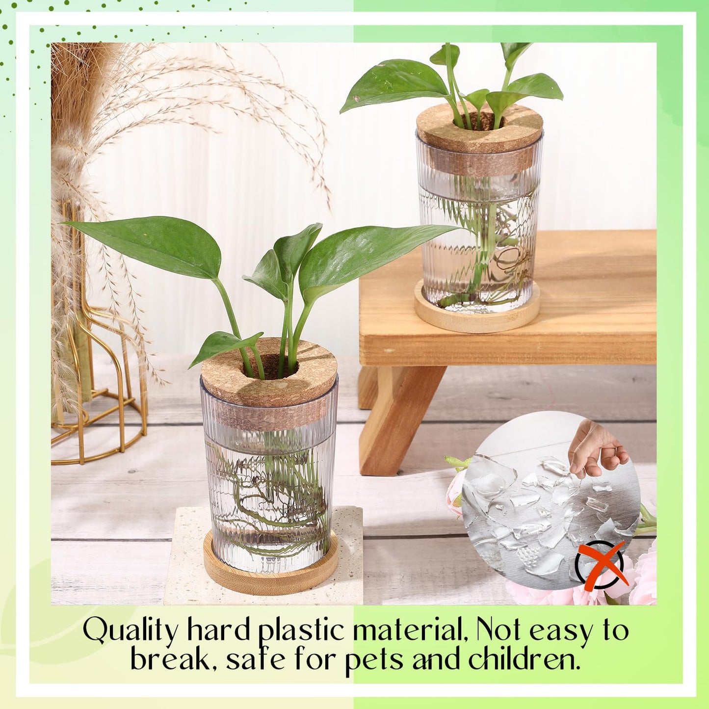 Baderke 9 Packs Propagation Vases for Plants Plastic Plant Propagation Station with Hole Lid and Bamboo Stand Growing in Water Hydroponic Home Office Table Decoration(Stripe Style)