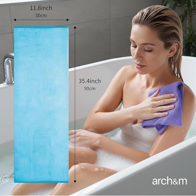 ARCH&M Exfoliating Washcloth & Body Scrubber, Orange, 3 Pack | Japanese Beauty Cloth, Nylon, Deep Cleansing, Back Exfoliation, For Shower Daily Use