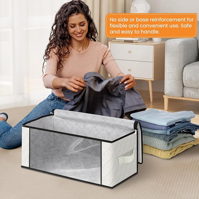 Fab totes 35L Closet Organizers and Storage, Foldable Under Bed Storage Containers, Storage bags for Organizing Bedroom, Closet, Clothing,Organization with Handle (3 Pack,Ivory)