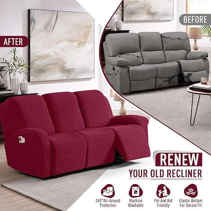 TAOCOCO Recliner Sofa Covers 8-Pieces Stretch Large Couch Covers