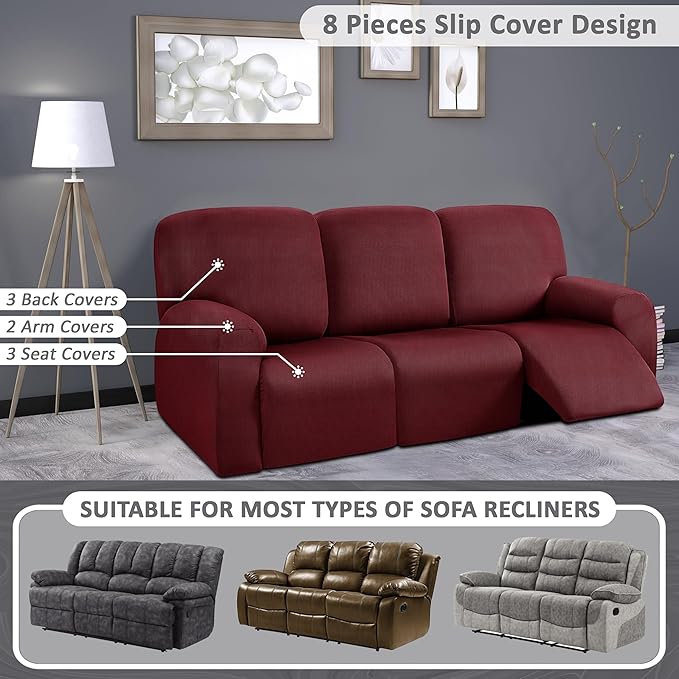 ULTICOR 8-Pieces Recliner Sofa Covers, Yarn Dyed Stretch Reclining Couch Covers