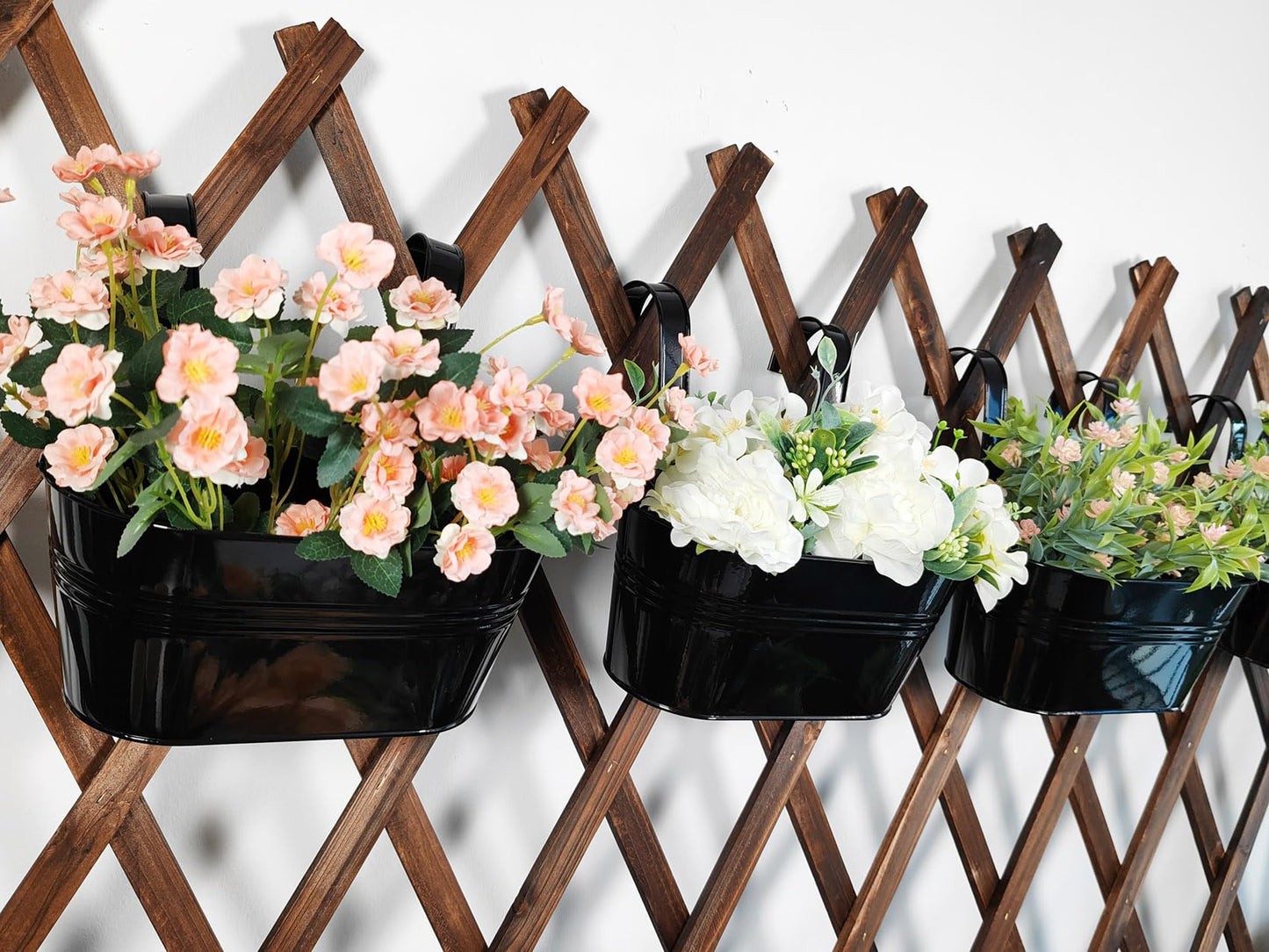 Joyfernal 12" Balcony Railing Planters, Outdoor Hanging Planter for Fence, Stylish Metal Porch Deck Flower Pot for Herbs & Succulents (Black, Pack of 2)