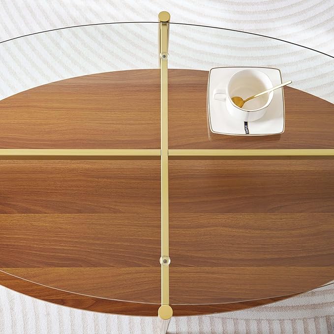 LumFurn Oval Glass Coffee Table, Mid-Century Modern Design, L43 x W22 x H17 inch