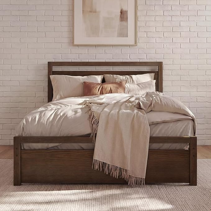 Grain Wood Furniture Loft Queen Size Solid Wood Bed, Brushed Mocha