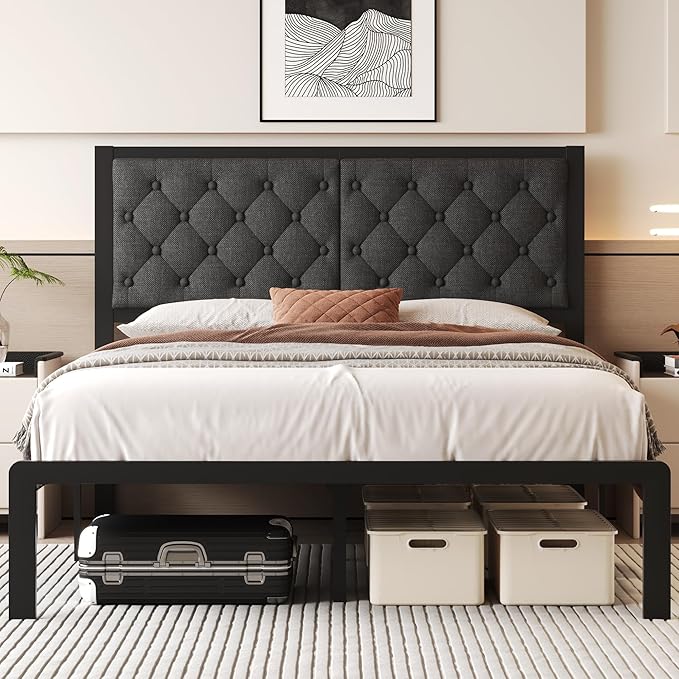 Fluest Queen Bed Frame with Headboard Linen Upholstered Bed Frame Platform