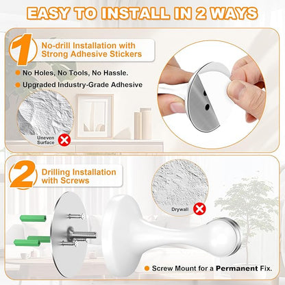 Crosize Magnetic Door Stoppers 4 Pack, Stainless Steel Door Stops for Wall and Floor Mounting, Door Holder Keep Door Open, No Drilling Door Stop with Adhesive Tapes, White