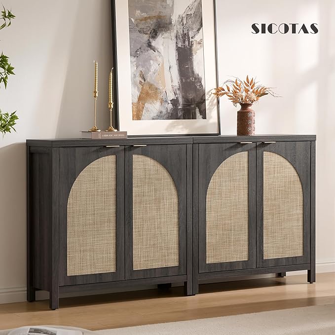 SICOTAS Rattan Sideboard Buffet Cabinet