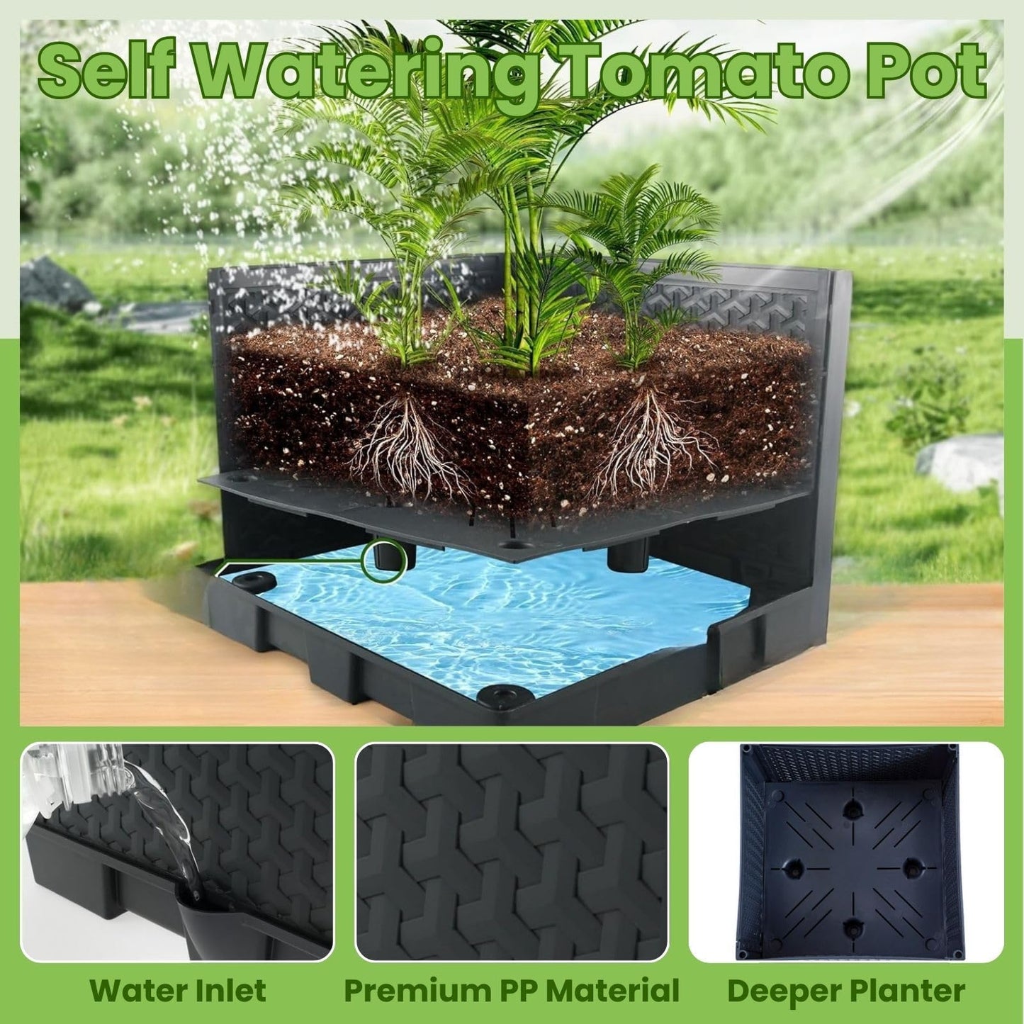 Lancisism Raised Garden Bed Tomato Planter with Trellis - 45" Self Watering Planters Box with Trapezoidal Trellis for Climbing Plants Vegetables Flowers - Tomato Cages for Greenhouse Indoor Outdoor