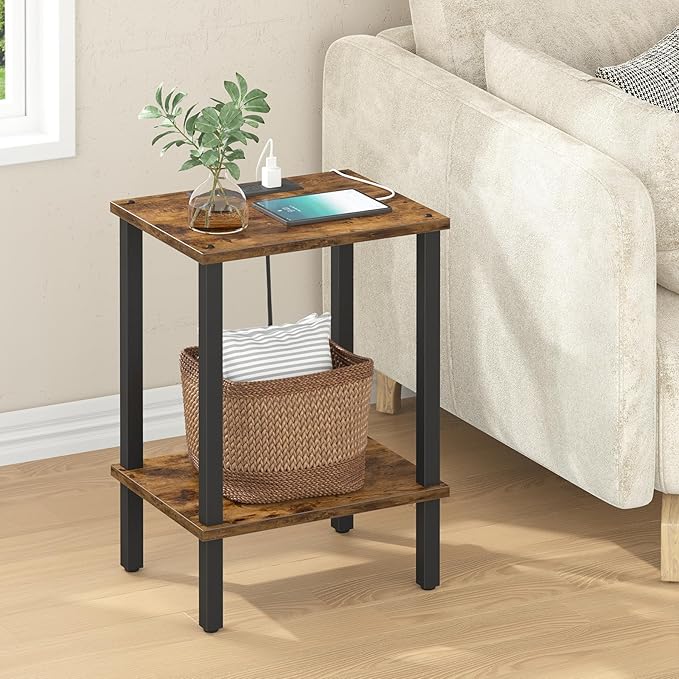 TUTOTAK End Table with Charging Station, Side Table with USB Ports and Outlets