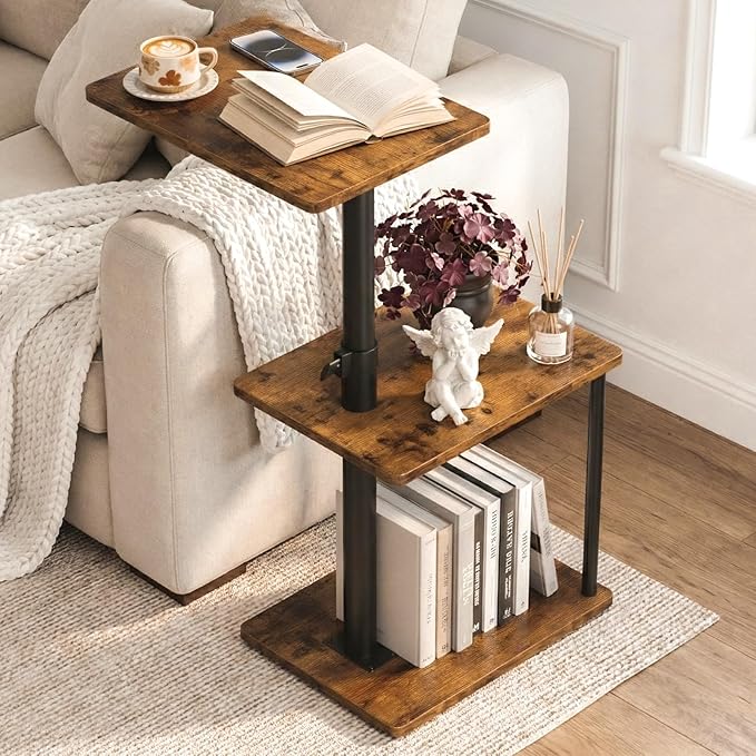 Faesun 360° Swivel Side Table for Height Adjustable, C Shaped End Table for