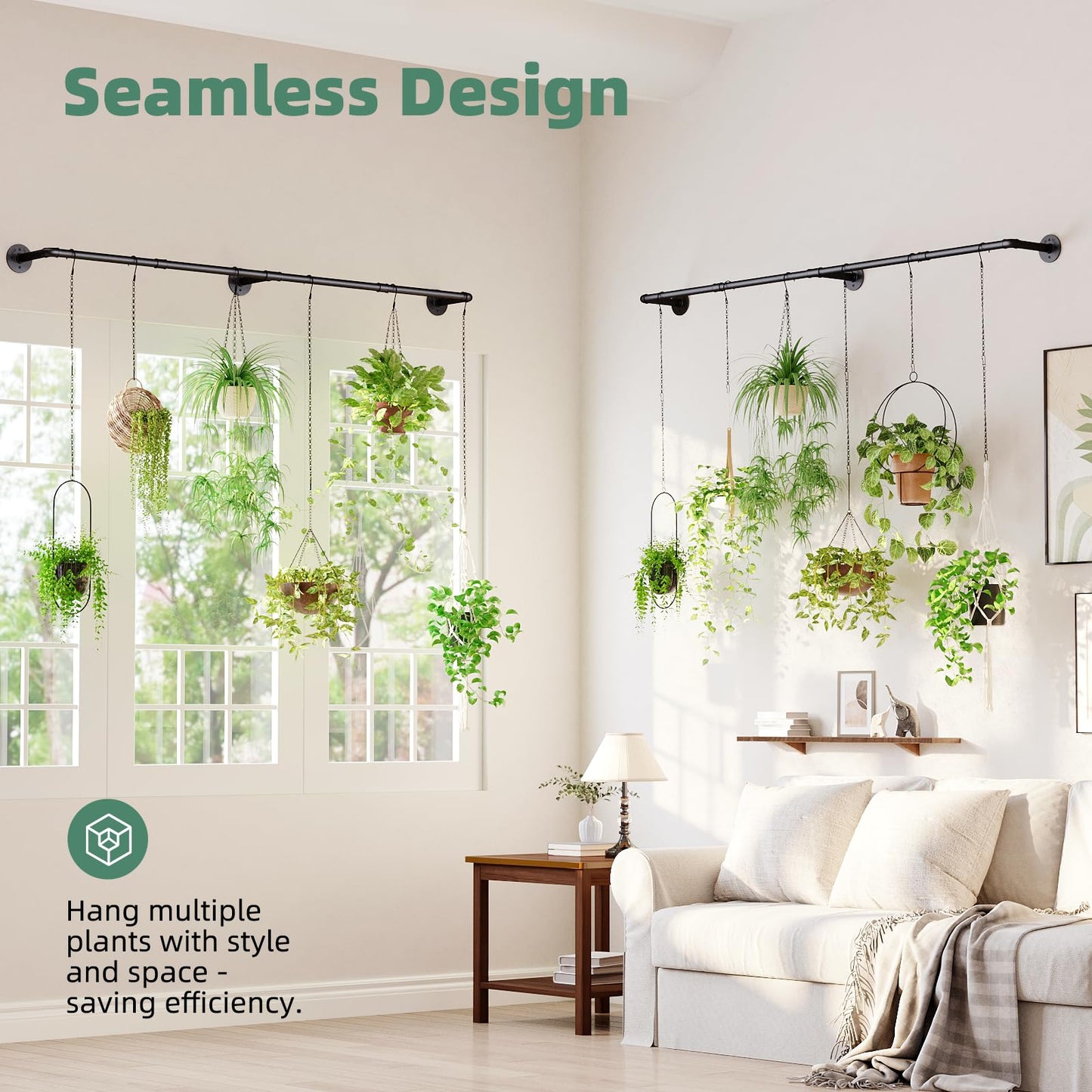 Galood Plant Hanger Indoor Hanging Planters for Indoor Plants Hanging Plant Holder Window Plant Rod Black Metal Shelves 70.8 Inch 2PCS Pot not Included