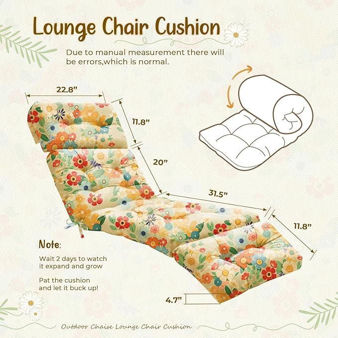 Outdoor Chaise Lounge Chair Cushion 75.1 x 22.8 x 4.7 Inches 100% Waterproof