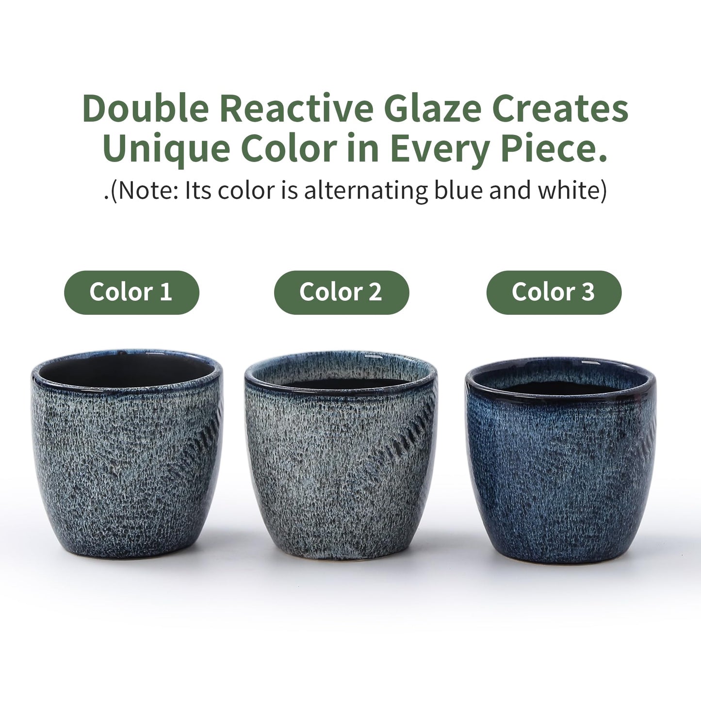 Pkeo Bbun 4+6 Inch Ceramic Planter Set of 2 with Drainage Hole and Saucer for Plants, Indoor-Outdoor Large Round Succulent Orchid Flower Pot -Inner-pots not Larger Than 5 Inch Reactive Glaze Blue