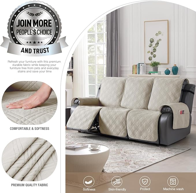 TAOCOCO 100% Waterproof Recliner Sofa Covers 3 Seater Split Couch Covers