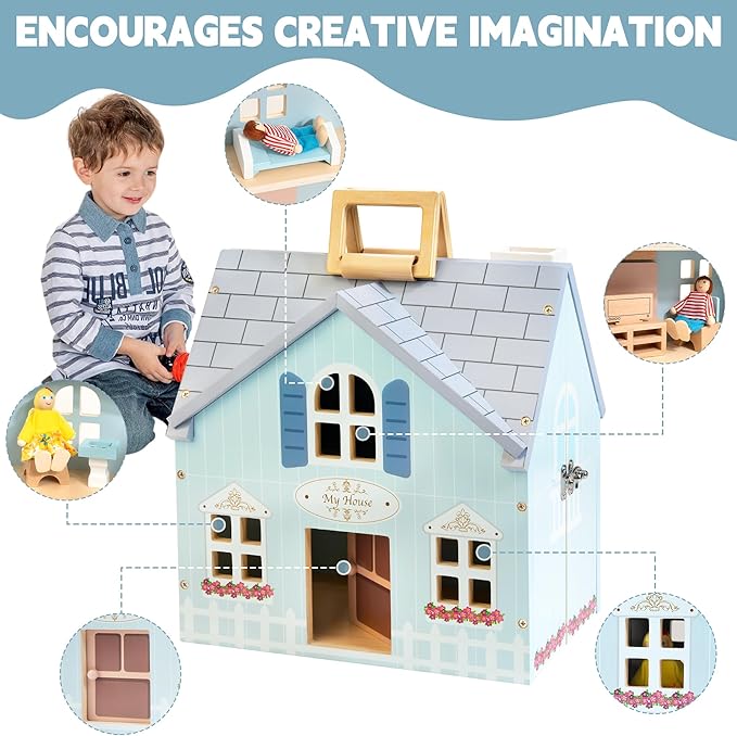 WOODMAM Foldable Wooden Dollhouse
