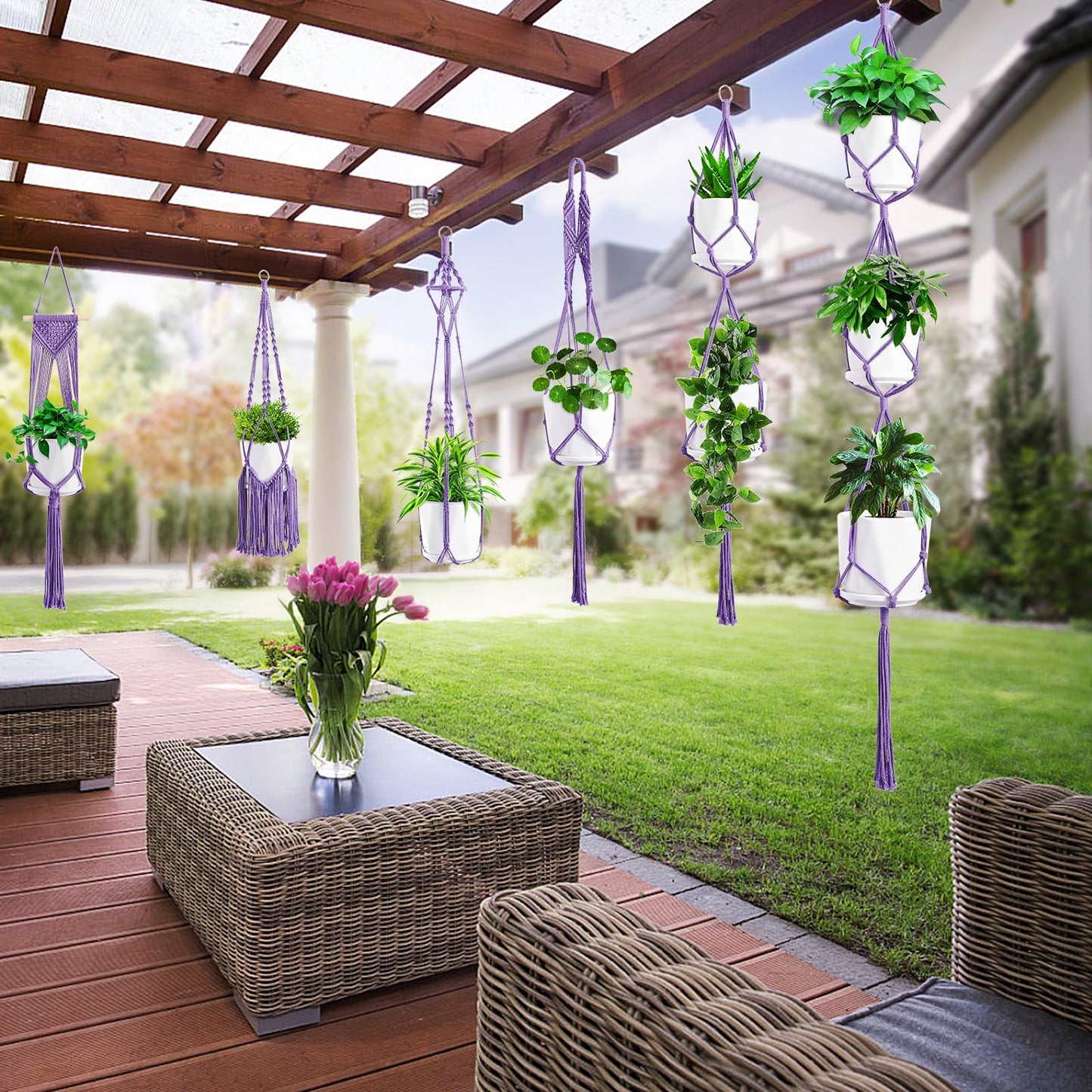 SFENNGPET Macrame Plant Hangers, 6Pack Hanging Planters for Indoor Plants w/ 6 Set Hangers Kit Handmade Macromay Plant Hangers Indoor Flower Pots Holder Stand for Boho Home Décor (POTS NOT Included)
