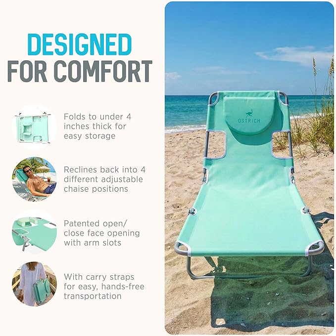 Ostrich the Original Chaise 72 x 22 Inch Lounge Portable Reclining Lounger