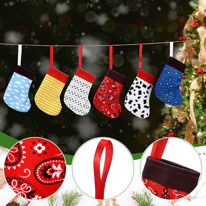 Realspring 24 Pack Christmas Mini Cartoon Stockings 6 Inch Christmas Cow Blue Sky White Cloud Hanging Tree Ornament Stockings Filling Gift Fireplace Decorations Supplies for Xmas Holiday Present