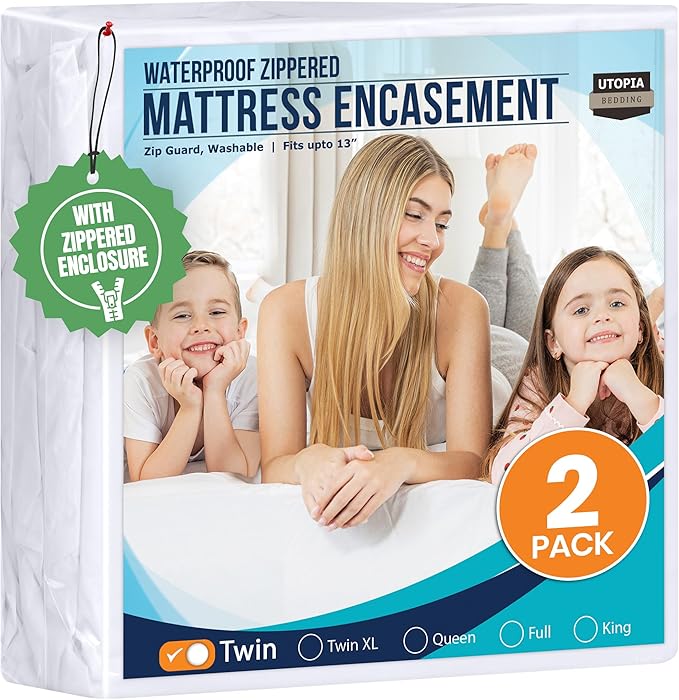 Utopia Bedding Mattress Protector Zippered Twin Size, 100% Waterproof Bed Bug