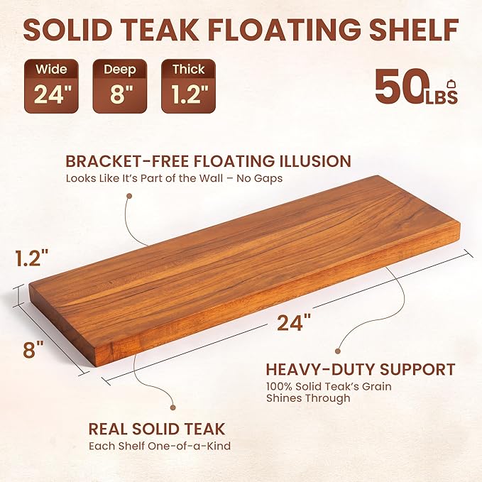 24 Inch Teak Floating Shelves Set of 2