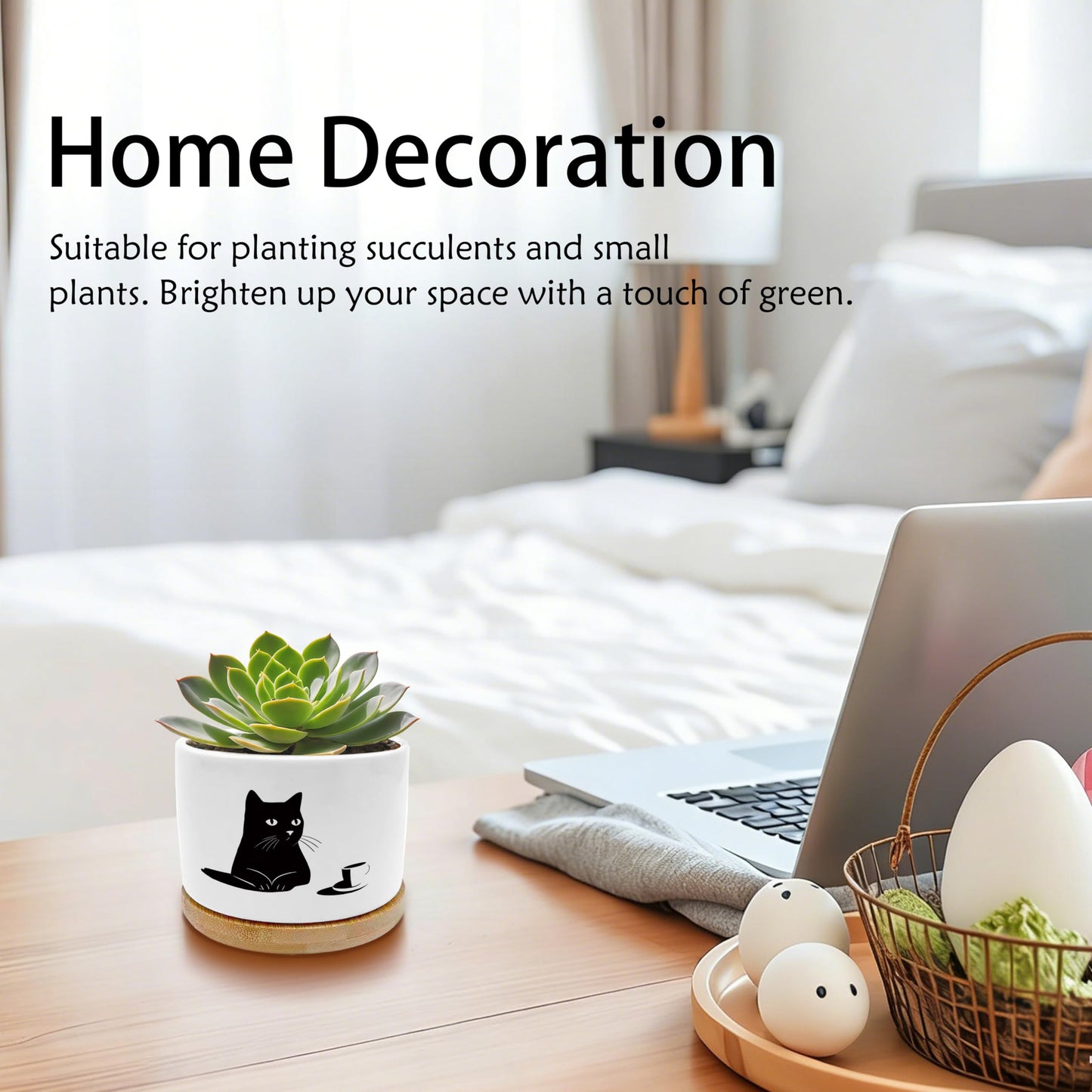 EVIHCG Black Cat Coffee Planter Pots, Cat Lover Mom Lady Owner Gifts, Funny Black Kitty Kitten Ceramic Succulent Plant Flower Planters for Home Office Desk Table Shelf(No Plants)