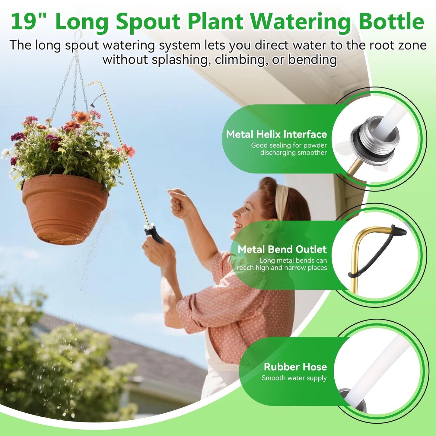 Squeeze Bottle for Hanging Plants, 19" Long Spout Plant Watering Bottle, Easy Squeeze Indoor/Outdoor Watering Can Alternative, Precise Sprinkling for Hanging Baskets, Houseplants(Black,8 oz,1 Pack)