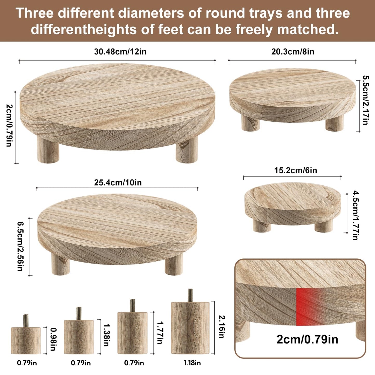 Wood Plant Stand Indoor Outdoor, 12/10/8/6" Round Wood Riser for Decor, Wooden Stool Display Stand Flower Pot Holder Small Planter Tray Modern Potter Decorative for Desktop Counter Room (Natural-4pcs)