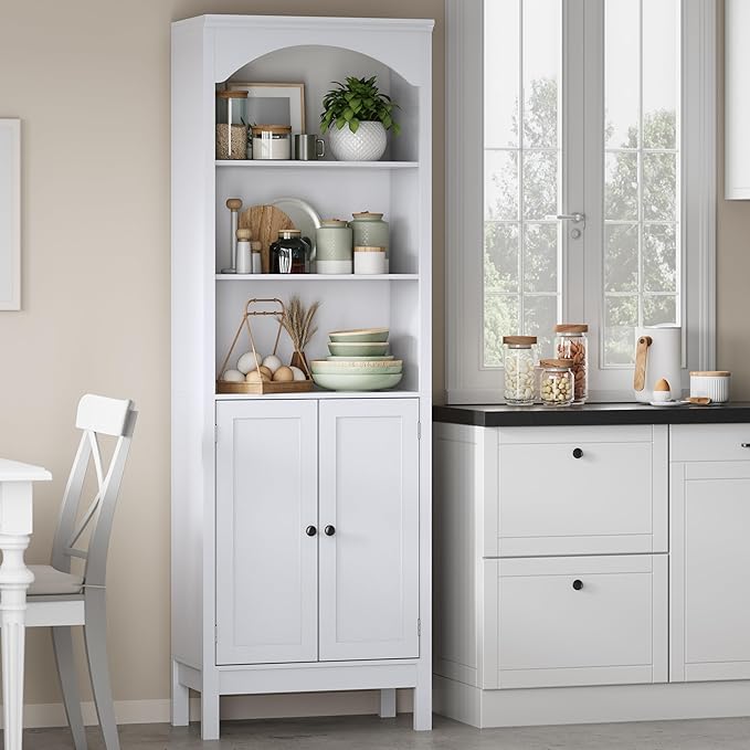 Bookshelf with Doors, Floor Standing Display Storage Cabinet
