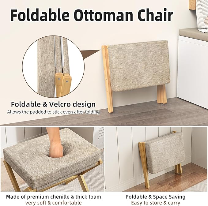 BAMBOOHOMIE Foldable Foot Stool Ottoman, Modern Foot Rest