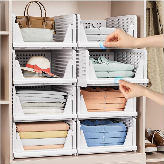 8 Pack Stackable Closet Storage Basket