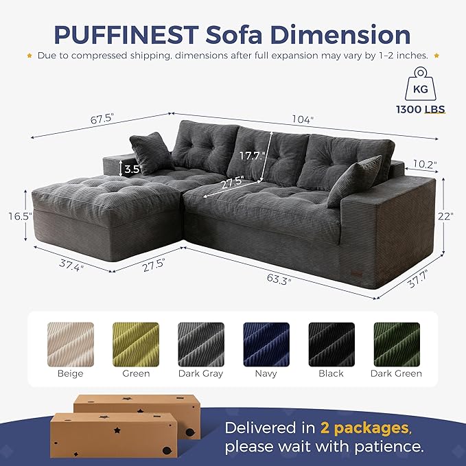 MAXYOYO 104" L Shaped Modular Sectional Sofa
