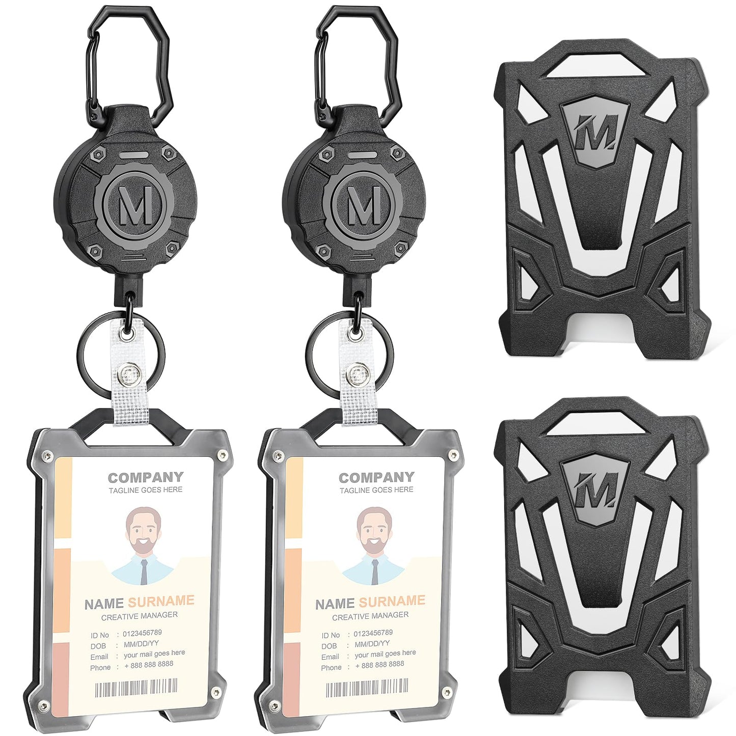 2 Pack Heavy Duty Retractable Keychain with Tactical ID Card Holder Badge Reel, 31.5' Retractable, 9.0 oz