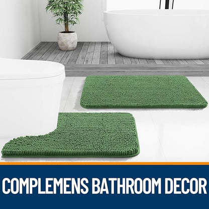 OLANLY Large Bathroom Rugs 70x46, Extra Soft Absorbent Chenille Bath Rugs, Rubber Backing Quick Dry, Machine Washable Bath Mats for Bathroom Floor, Tub and Shower, Home Decor Accessories, Olive Green