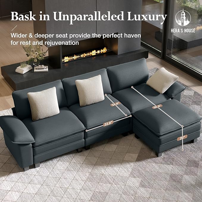 HERA'S HOUSE 124" Modular Sectional Sofa, Oversized U Shaped Couches