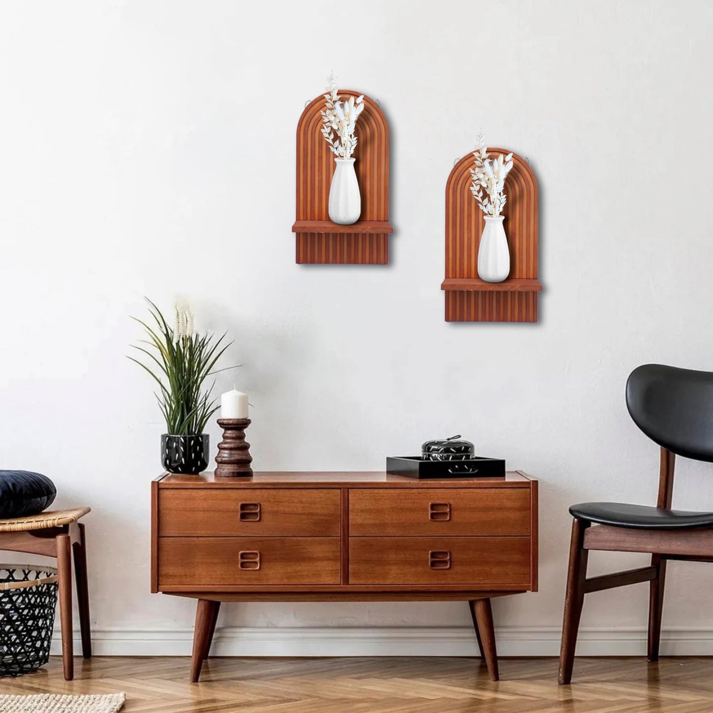 ZELURA 2 Pieces Boho Wall Shelf, Mid Century Shelves, Decorative Storage Unit, Decorative Bohemian Rainbow Hanging Shelves for Bathroom, Bedroom, Kitchen, Living Room, Laundry Room (Brick-Red)