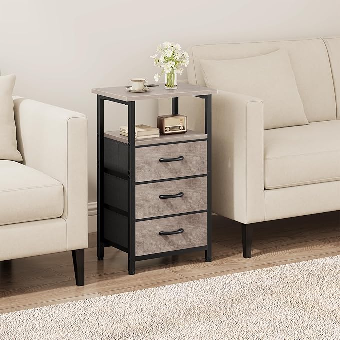 Vagusicc Nightstand with Charging Station, Bedside Table with USB Ports and