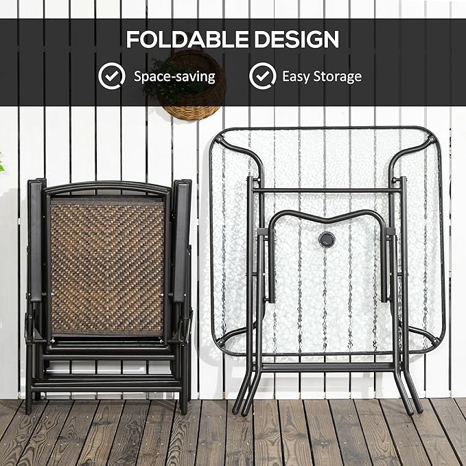 Outsunny 5 Pieces Wicker Patio Dining Set, Foldable Outdoor Table and Chairs