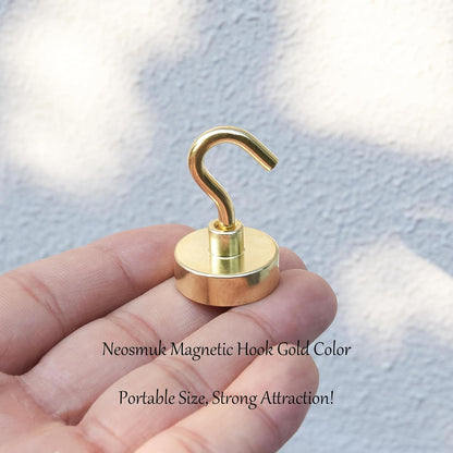 Neosmuk Magnetic Hooks,Heavy Duty Earth Magnets with Hook for Refrigerator, Extra Strong Cruise Hook for Hanging, Magnetic Hanger for Cabins, Grill (Gold, Pack of 4)
