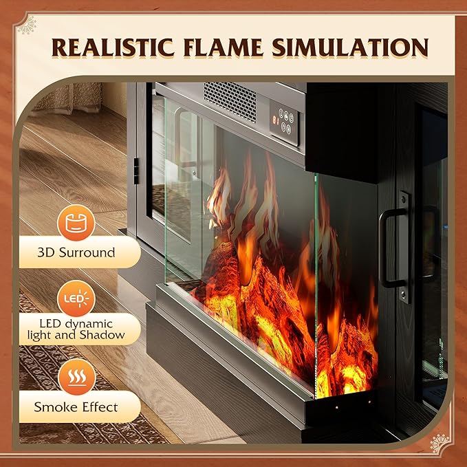 WLIVE 3-Sided Glass Electric Fireplace TV Stand