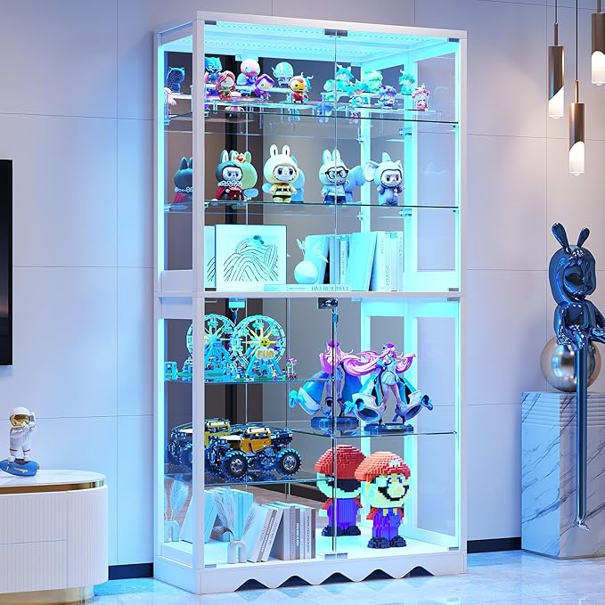 Large Display Cabinet with Glass Doors, 8-Tier RGB Curio Cabinet with Smart