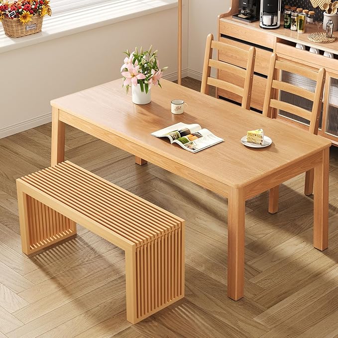 Bamboo Dining Bench, 35 inch Farmhouse Decor Indoor Kitchen Table Bench