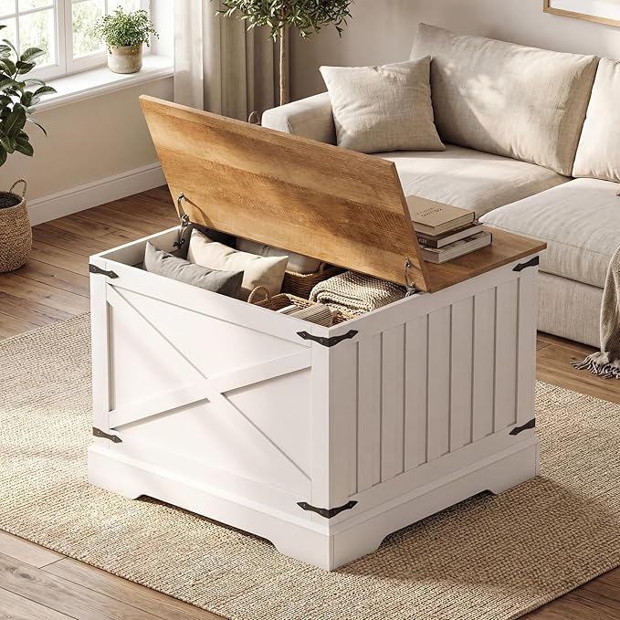 Giantex Farmhouse Lift Top Coffee Table, 31.5" Square Wood Center Table