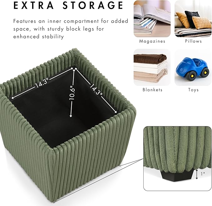 Furniture of America Lennox Modern Chenille 17-inch Square Storage Ottoman