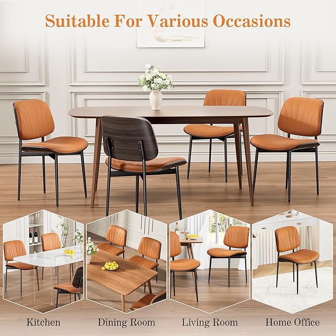 REONEY Dining Chairs Set of 4, Mid-Century Modern Upholstered PU Leather Chairs