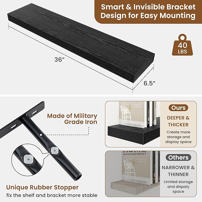 fuqing Floating Shelves for Wall, Wall Mounted Wood Floating Shelf